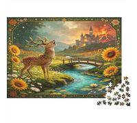 Ciervo del Bosque Puzzle de 1000 Piezas Papel para Adultos Castillo de Cuentos Flores Paisaje Relajación Concentración Decoración Regalo Familiar 70x50cm/1000pcs