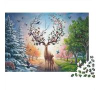 Ciervo del Bosque Puzzle de 1000 Piezas Papel para Adultos Paisaje Natural de Estaciones Juego de Puzzle 1000 Piezas Relajación Hogar Regalo 52x38cm/1000pcs