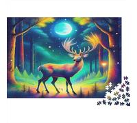 Ciervo del Bosque Puzzle de 1000 Piezas Papel para Adultos Paisaje Nocturno Relajación Interacción Familiar Decoración 52x38cm/1000pcs