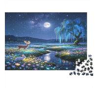 Ciervo del Bosque Puzzle para Adultos Puzzle de 1000 Piezas Material de Papel Escena Nocturna Puzzle para Toda la Familia Decoración Regalo 70x50cm/1000pcs