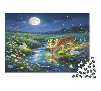 Ciervo en Arroyo Nocturno Puzzle de 1000 Piezas para Adultos Papel Escena Bosque de Noche Relajante Decoración Familia Regalo 38x26cm/1000pcs