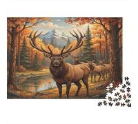 Ciervo en Otoño Puzzle 1000 Piezas De Cartón Grueso Manada Ciervos Rompecabezas DIY Mindfulness para Actividades En Familia como Regalo De Graduación 38x26cm/1000pcs