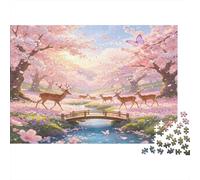 Ciervo Entre Cerezos Puzzle de 1000 Piezas Puzzle para Toda la Familia Papel Adultos Bosque de Fantasía Relajación Concentración Decoración Regalo 70x50cm/1000pcs