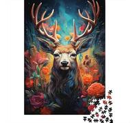 Ciervo Entre Flores Puzzle de 1000 Piezas Papel para Adultos Flores de Bosque Puzzle para Toda la Familia Relajación Decoración 38x26cm/1000pcs