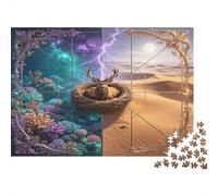 Ciervo Fantasía Escena Puzzle de 1000 Piezas Papel para Adultos Desierto Océano Separado Juego de Puzzle Descanso Decoración Regalo 38x26cm/1000pcs