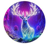 Ciervo Fantasía Luminoso Puzzle de 1000 Piezas Redondo Papel Puzzle para Adultos Escena de Bosque Nocturno
