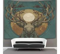 Ciervo Head with A Luna between The Antlers Murale À Suspendre, Tapisserie Esthétique,pour Chambre Dortoir Fête Décoration De La Maison Pour Le Salon 130cmx150cm