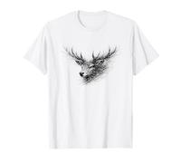 Ciervo Ilustración | Line Art Oscura con Mirada Dorada Camiseta