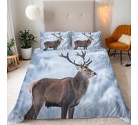 Ciervo Juego de Funda Nórdica Reversible Copos De Nieve De Invierno Animales Salvajes Juego de Ropa de Cama 3 Piezas 200x200cm, Microfibra Suave, 1 Funda Nórdica y 2 Fundas Almohada 50x75cm