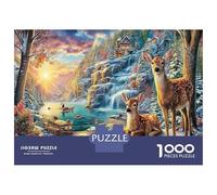 Ciervo junto a una cascada en el bosque 1000 Piezas Puzzle Adultos Arte de la vida salvaje Puzzle Premium, Cartón Reciclado - Reto Educativo Chulo, Juego En Casa, Regalo Para Niños Principiant 70x50cm