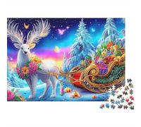 Ciervo Junto Arroyo Rompecabezas 1000 Piezas para Adultos Ciervo Blanco Bosque Mágico Trineo, Desafiante Duro Difícil, Premium Grueso Resistente, Vibrante Alivio Estrés 52x38cm/1000pzs