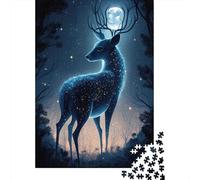 Ciervo Luminoso Bosque Puzzle de 1000 Piezas Papel para Adultos Paisaje Nocturno fantástico Juego de Puzzle para Familia Decoración Regalo 38x26cm/1000pcs