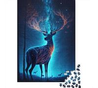 Ciervo Luminoso en el Bosque Puzzle de 1000 Piezas Papel para Adultos Escena Nocturna Fantasía Juego de Puzzle 1000 Piezas Relajación Regalo 38x26cm/1000pcs