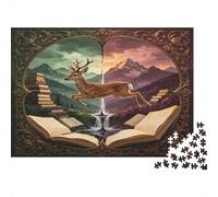 Ciervo Majestuoso Libro Abierto Puzzle de 1000 Piezas Papel para Adultos Escena Bosque Fantasía Puzzle para Toda la Familia Relajación Decoración Regalo 38x26cm/1000pcs