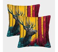 Ciervo, *Pop Art* Funda De Almohada Impresa En 3D Decoración del Hogar Sala De Estar Sofá para Coche 50x50cm 2 Paquetes
