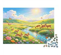 Ciervo Primaveral Pastoral Juego de Puzzle 1000 Piezas Puzzle para Adultos Papel Adecuado Arroyo Paisaje Natural Relajación Mejora Atención Interacción Familiar Decoración Regalo 38x26cm/1000pcs