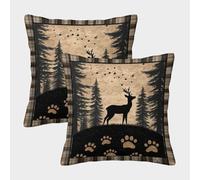 Ciervo Silhouette Estampada,Vida Silvestre del Bosque Art Funda De Cojín 50x50cm 2 Paquetes con Cerniera Invisibile Decorativo