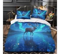 Ciervos de la aurora boreal Funda de Edredón Diseño 3D 3 Piezas Cremallera Oculta incluye Fundas de Almohada Transpirable Vida salvaje fantástica Funda Edredon for niños y niñas Single（135x200cm）