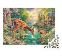 Ciervos por río Extra Thick Cardboard Arte de la Vida Silvestre Jigsaw Puzzle Adults Age 12 Up Brain Training Travel Activity Ideal Gift for Teen Puzzle Lovers 12 18 70x50cm/1000pcs