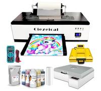 Ciezeical Stock A3 1390 DTF Impresora de rollo directo a película para camiseta YKWCM 500ML DTF Ink+ Polvo+ Horno + Máquina de Prensa de Calor
