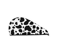 Cifeprak Cowhide Milk Cow Print Hair Towel Wrap, Toalla de secado de cabello con botón, Toalla de cabello de terciopelo coralino, Sombrero de turbante de cabello seco, Gorro de ducha de baño