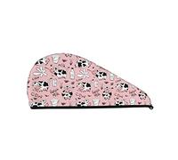 Cifeprak Cute Milk Cow Pattern Hair Towel Wrap, Toalla de secado de cabello con botón, Toalla de cabello de terciopelo coralino, Sombrero de turbante de cabello seco, Gorro de baño de ducha
