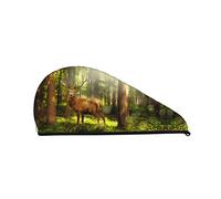 Cifeprak Magic Forest Mystery Deer Bear Pattern - Toalla para el cabello, toalla para secar el cabello con botón, toalla para el cabello de terciopelo coralino, sombrero de turbante para el cabello