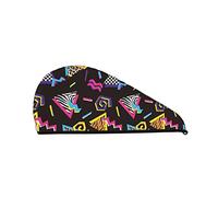 Cifeprak Retro 80s 90s Envoltura de toalla para el cabello, Toalla para secar el cabello con botón, Toalla para el cabello de terciopelo coralino, Sombrero de turbante para el cabello seco, Gorro pa