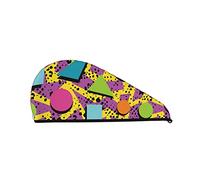 Cifeprak Retro 80s 90s Envoltura de toalla para el cabello, Toalla para secar el cabello con botón, Toalla para el cabello de terciopelo coralino, Sombrero de turbante para el cabello seco, Gorro pa