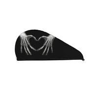 Cifeprak Xray Bones Hands Love Heart Pattern Toalla para el cabello, Toalla para secar el cabello con botón, Toalla para el cabello de terciopelo coralino, Sombrero de turbante para el cabello seco,