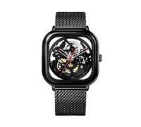 CIGA Design Reloj Automático para Hombre - C Series Relojes Mujer 40mm Mecánicos de Pulsera Tipo Esqueleto y Estilo Cuadrado, Correa de Milanesa y Cuero(Negra)