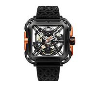 CIGA Design Reloj automático para hombre - Serie X SUV reloj de pulsera cuadrado mecánico esqueleto reloj de cristal de zafiro con caja de regalo, Caja de regalo - negro y naranja, Estética