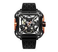 CIGA Design Reloj Automático para Hombre - X Series SUV Relojes Mecánicos de Pulsera Tipo Esqueleto, Cristal de Zafiro, Correa de Nailon y Silicona, Negro & Naranja