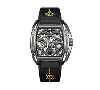 CIGA Design Reloj Automático para Hombre - Z Series Edición Portaaviones Relojes Mecánicos Tipo Esqueleto y Estilo Tonneau, Caja de Regalo, Correa de Silicona(Negro)