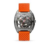 CIGA Design Reloj Automático para Hombre - Z Series Relojes de Titanio Mecánicos Tipo Esqueleto y Estilo Tonneau, Cristal de Zafiro, Correa de Cuero y Silicona, Naranja