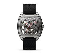 CIGA Design Reloj Automático para Hombre - Z Series Relojes de Titanio Mecánicos Tipo Esqueleto y Estilo Tonneau, Cristal de Zafiro, Correa de Cuero y Silicona, Negro