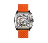CIGA Design Reloj Automático para Hombre - Z Series Relojes Mecánicos de Pulsera Tipo Esqueleto y Estilo Tonneau, Cristal de Zafiro, Correa de Reloj de Silicona (Titanio Naranja)