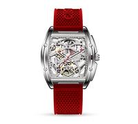 CIGA Design Reloj Automático para Hombre - Z Series Relojes Mecánicos de Pulsera Tipo Esqueleto y Estilo Tonneau, Cristal de Zafiro, Correa de Cuero y Silicona(Rojo)