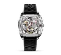 CIGA Design Reloj Automático para Hombre - Z Series Relojes Mecánicos de Pulsera Tipo Esqueleto y Estilo Tonneau, Cristal de Zafiro, Correa de Cuero y Silicona(Negro)