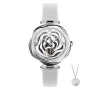 CIGA Design Reloj Automático para Mujer - R Series Rosa de Dinamarca Relojes Mujer de Pulsera 40mm Mecánicos Estilo Esqueleto con Regalo de Collar, Correa de Cuero