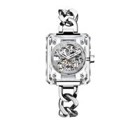 CIGA Design Reloj automático para mujer - Serie R Crystal Love, caja de cristal K9 transparente de lujo, exquisito reloj de regalo para mujer, transparente y plateado, Art Deco, Transparente y