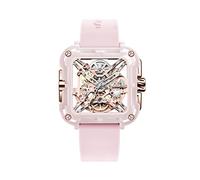 CIGA Design Reloj Automático para Mujer - X Series Machina SUV Relojes de Cerámica Estilo de Moda Mecánicos Tipo Esqueleto, Cristal de Zafiro, Caja de Regalo, Correa de Silicona(Rosa)