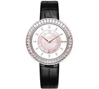 CIGA Design Reloj Mujer Colección Sparkle Cuarzo Bisel con Incrustaciones de Piedras Esfera Elegante de Nácar Correa de Cuero con Hebilla Color Oro Rosa