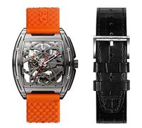 CIGA Design Relojes Automático Esqueleto Hombres Mecánico Analógico Tonel Correa de Silicona y Correa de Cuero Caja de Titanio 3ATM Resistente al Agua Z Titanio Casual