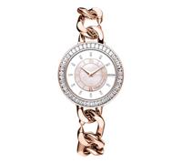 CIGA Design Relojes para mujer Sparkle Collection Reloj de cuarzo, bisel engastado con gemas, esfera de madreperla, pulsera de acero refinado, cierre redondo magnético para mujer, oro rosa, pulsera de