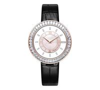 CIGA Design Sparkle Collection Moissanite - Reloj de cuarzo con bisel de oro rosa, correa de cuero, Correa de piel de oro rosa brillante