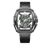 CIGA design Z Series Hunter - Reloj automático tipo Tonneau con caja de bronce claro, correa de acero plomizo, reloj de pulsera de esqueleto de lujo de acero inoxidable, vestido de negocios