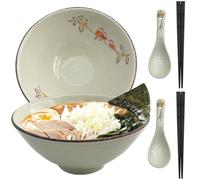 CIGAA Ramen Juego de cuencos - 2 x 1200 ml Ramen Bowl | Cuenco ramen de cerámica | Cuenco japonés con palillos y cucharas | Apto para microondas y lavavajillas