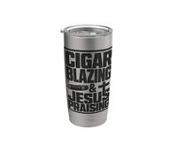 Cigar Blazing & Jesús alabando al entusiasta cristiano del cigarro Vaso térmico de acero inoxidable de doble pared