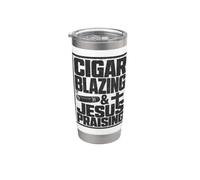 Cigar Blazing & Jesús alabando al entusiasta cristiano del cigarro Vaso térmico de acero inoxidable de doble pared